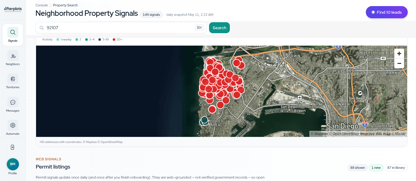 Property Search: High Area map above permit listings.